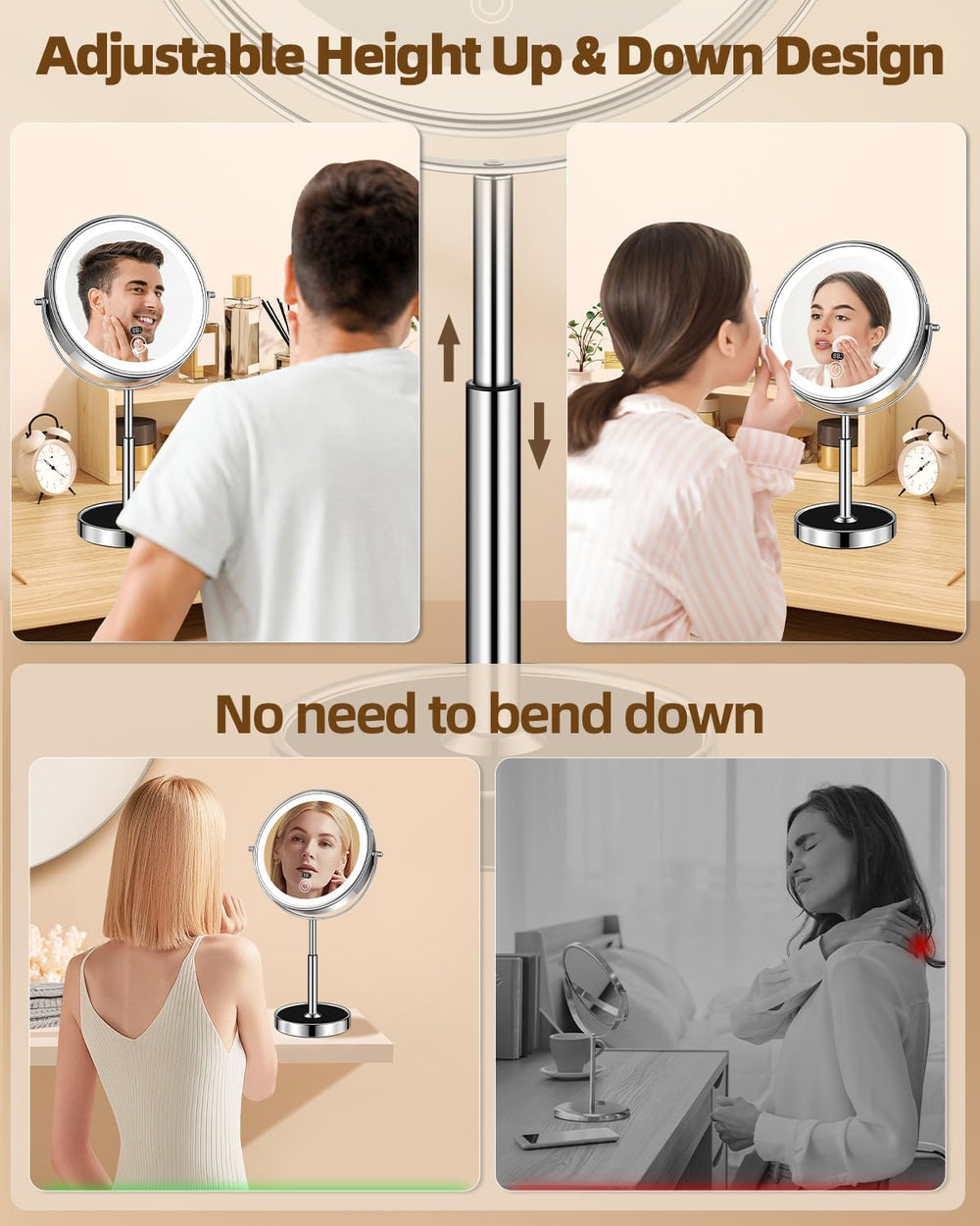 9" Lighted Makeup Mirror with Light,30X Magnifying Height Adjustable Mirror