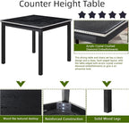 Dining Table Set for 4, 5-Piece Dining Room Table Set with Square Crystal Decoration Table & 4 Upholstered Backrest Chairs, Counter Height Kitchen Sets with Faux Wood Grain Design, Black