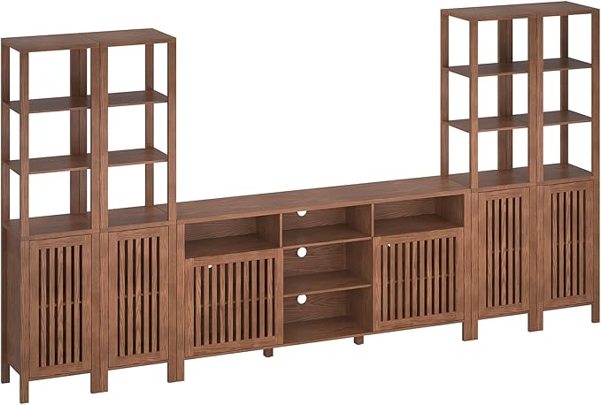 Farmhouse TV Stand for 70 inch TVs, Entertainment Center with Bookshelves - 6 Door Media Console with Adjustable Shelves, Storage Cabinet for Living Room Bedroom Home Theater, Rustic Brown
