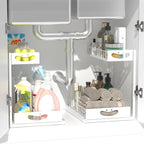 Under Sink Organizer with Pull-Out Drawers,Kitchen Sink Organizer,2 Tier Bathroom Organizers And Storage,Bathroom Accessories Set,White 2 Pack
