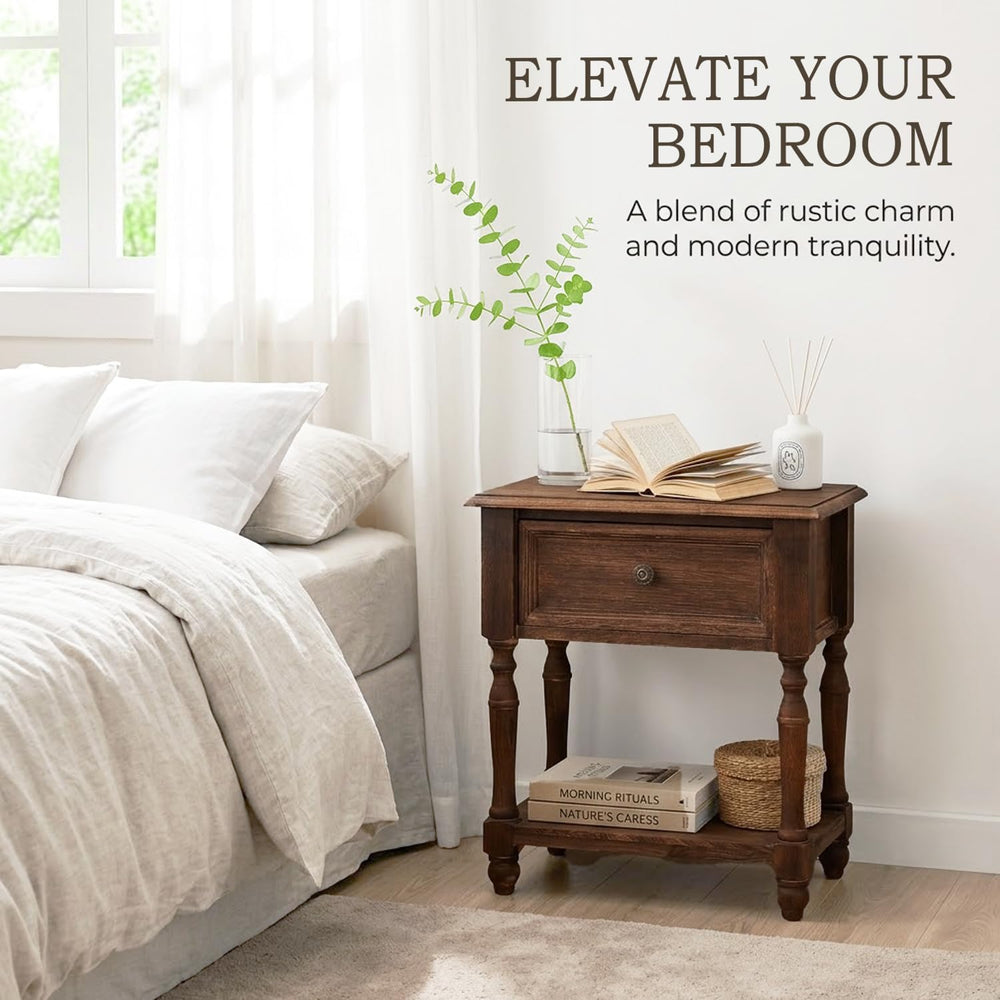 YUNMUARY-Solid Wood Nightstand,Entryway Table with Storage,Side Tables with D...