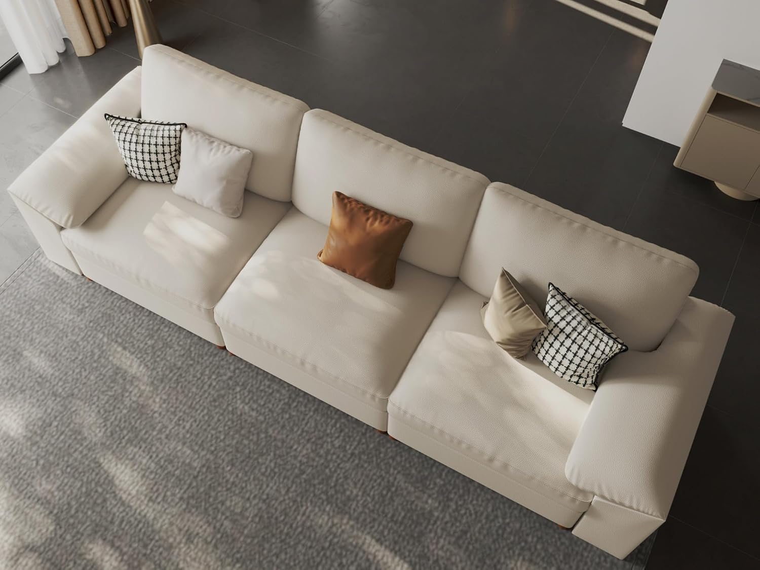 EASE MOOSE Sectional Faux Leather Sofa, Scratch Resistant Couch, 3-Seater Oversized Modular Sofa, Modern Comfy Sofas Deep Seats for Small Spaces, Beige