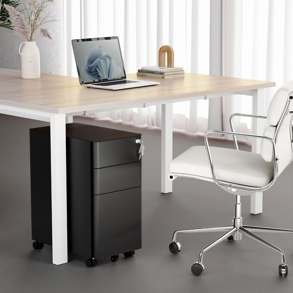 Mount-It! Slim 3 Drawer Rolling File Cabinet with Lock, Mobile Metal Filing C...