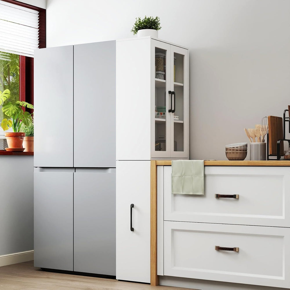 KEIKI 70.87" H Kitchen Pantry Storage Cabinet with Pull-Out Shelf, Glass...
