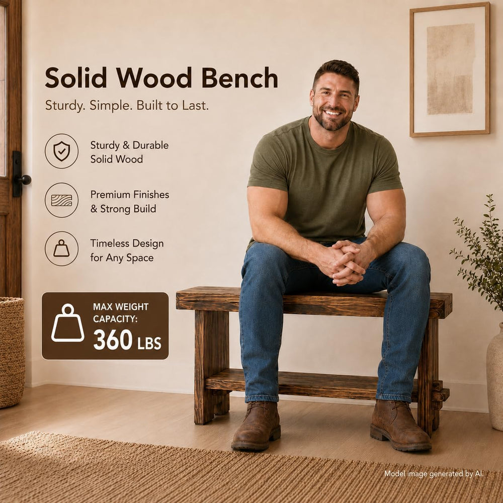 31.5" Solid Wood Entryway Bench, Farmhouse Rustic Storage Bench for Smal...