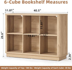 6 Cube Storage Book Shelf, 40" Wide Low Horizontal Bookcase with Curved Edge, Floor Standing 2-Tier Wooden Bookshelf with Base, Modern Short Book Case for Bedroom, Study, Entryway, Natural Oak
