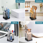 Toothbrush Holders for Bathrooms, Stainless Steel Bathroom Toothbrush Holder Kids Electric Tooth Brushing Holder Stand and Toothpaste Holder for Bathroom Accessories Organizer with Tray, Black (Small)