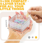 Clear Stackable Desk Organizer & Paper Clip Holder, 4 Pack - Small Desktop & Drawer Organizers for Paperclips, Binder Clips, Hair Ties, Jewelry, Pins, Multi-Purpose Storage for Office, Home & School