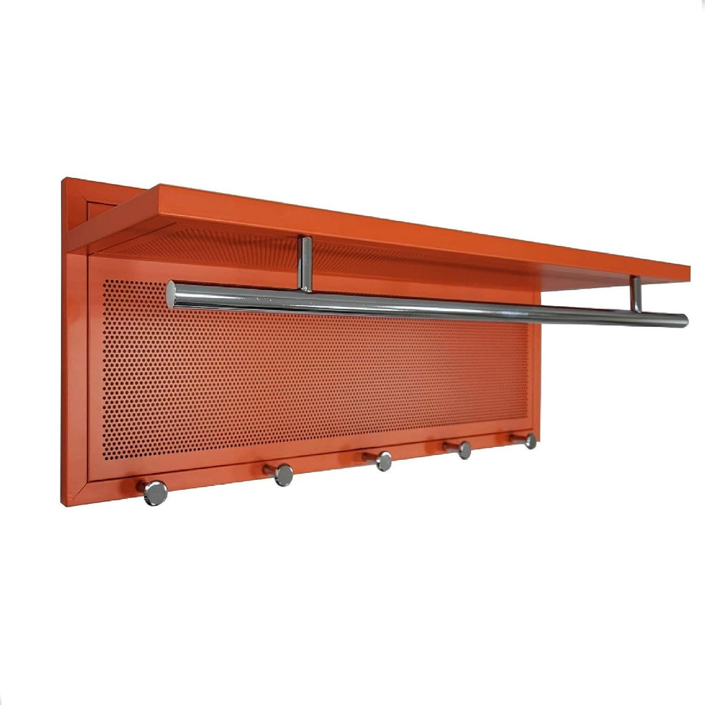 Wall Mounted Coat Rack with Shelf & Hooks, 29.5" Entryway Organizer | Metal Powder Coated, 5 Hooks & Chrome Accents, Space-Saving & Easy to Install, Ideal for Hallway, Mudroom, Orange