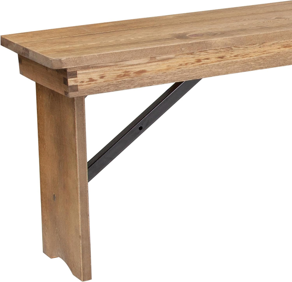 EMMA + OLIVER 8' x 12" Antique Rustic Solid Pine Folding Farm Bench ...