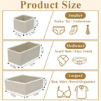 SHENLIU 12 Pack Foldable Cloth Storage Box, Drawer Organizer Clothes, Underwear Organizer, Closet Organizers and Storage Dresser Dividers for Clothes Underwear Bras Socks Lingerie Clothing, Beige