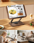 Viozon Book Stand for Reading, Book Holder 360° Rotating Base with Pen Slot, Foldable Reading Display Stand with Elastic Page Clips for Cookbook, Recipe, Textbook, Tablet, Laptop.