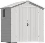 Greesum 6x4FT Plastic Outdoor Storage Shed with Floor, Resin Sheds with Lockable Double Door, All-Weather Tool Sheds with Window and Vents, for Garden, Backyard, Patio, Light Gray