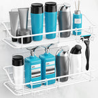 Nieifi Shower Caddy Shelf with Hooks Storage Rack Organizer Adhesive Stainless Steel Without Drilling for Bathroom, Lavatory, Washroom, Restroom, Shower, Toilet, Kitchen - 2 Pack (White)