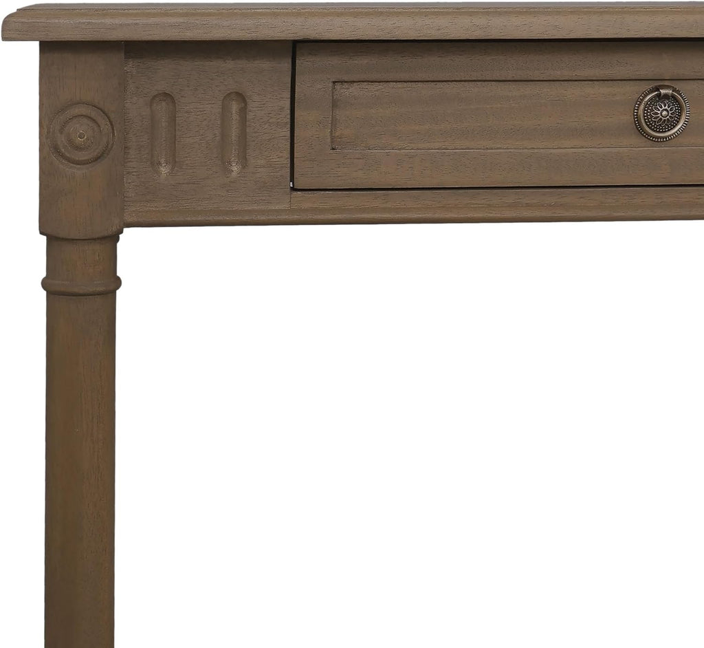 East at Main Marisol Slim Console Table, Brown Wood Finish, 31.5” Narrow Entryway Table, 8” Deep Hallway or Sofa Table with Drawer & Shelf