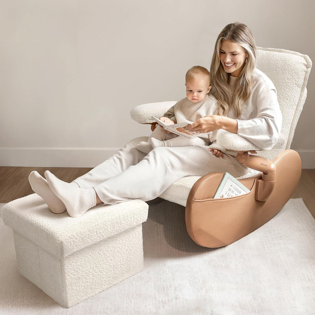 MAMAZING Nursery Rocking Chair Glider with Ottoman for Breastfeeding, Nursing Chair with Removable Cover for Mom, Reading Chair for Bedroom, Living Room(Brown/Beige)