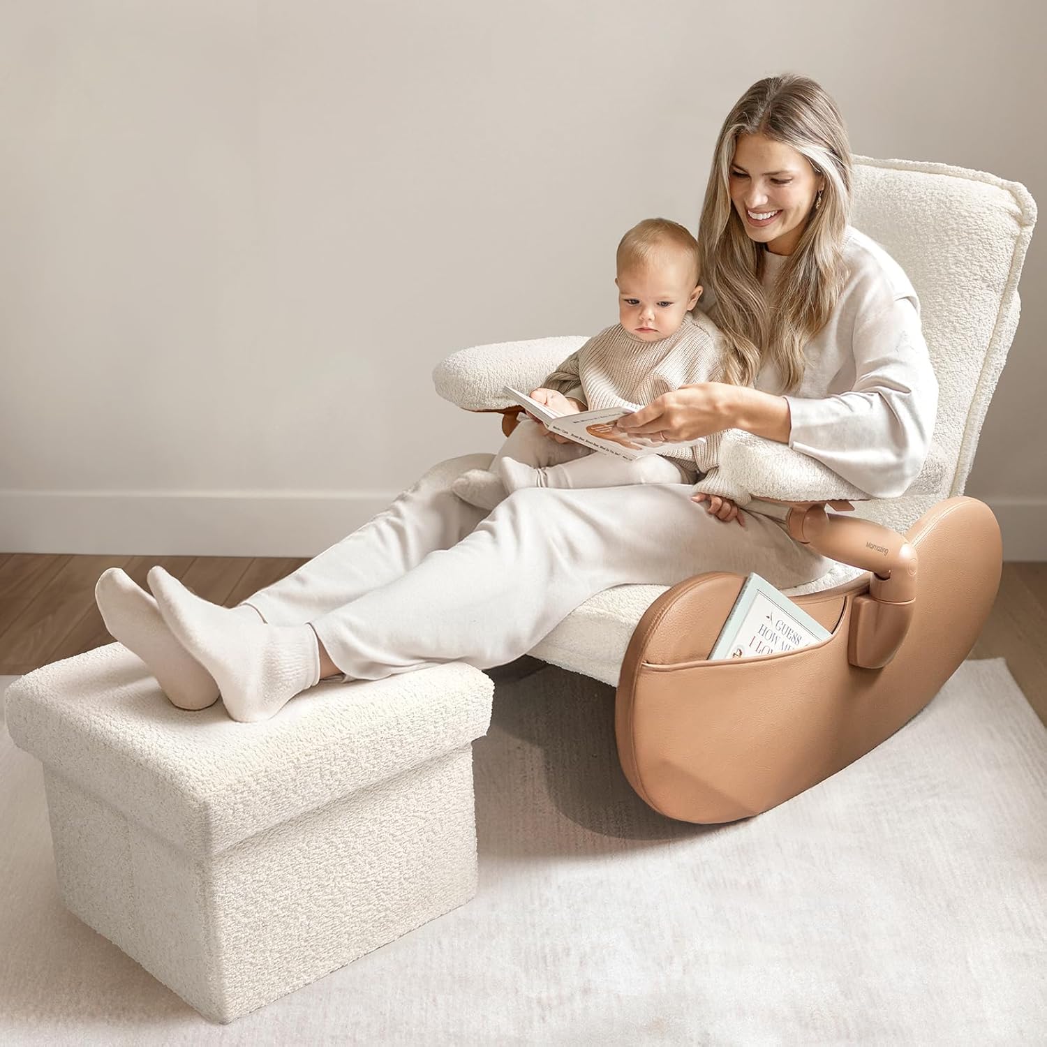 MAMAZING Nursery Rocking Chair Glider with Ottoman for Breastfeeding, Nursing Chair with Removable Cover for Mom, Reading Chair for Bedroom, Living Room(Brown/Beige)