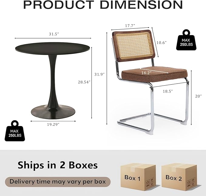 3-Piece 31.5" Round Dining Table Set for 2 with Upholstered Chairs – Space-Saving Modern Small Kitchen Cafe Bistro Set(Coffee Linen Chair)