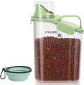 Dog Food Storage Container, Upgraded Large Nozzle BPA-free, 3-5 LBS Plastic Pet Food Storage Containers, With 4 Sealed Clasps, 1 Measuring Cup and Handle (Bright Green)