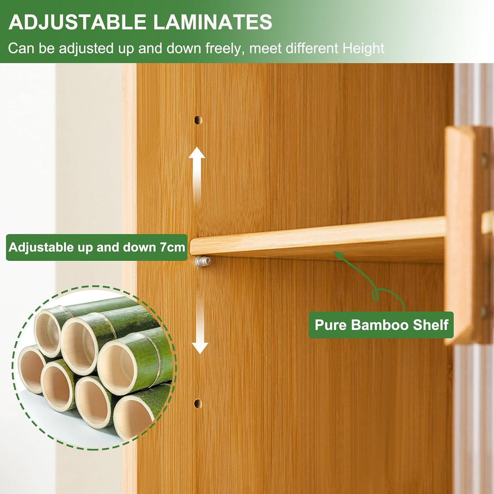 Modern Kitchen Storage Pantry Cabinet with Glass Doors & Adjustable Shelv...