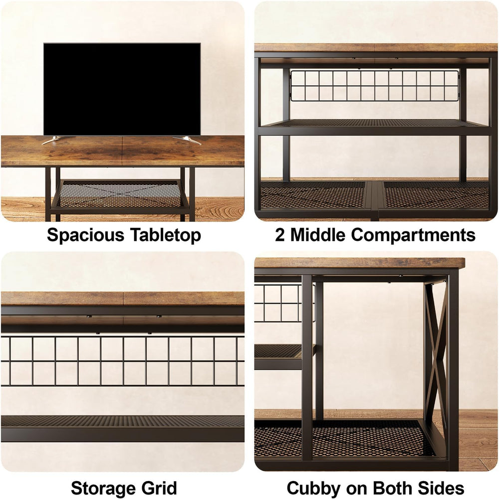 Gizoon 59.8" Industrial TV Stand for 55-65 Inch TVs, Rustic Brown, 3-Tie...