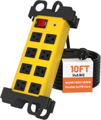 8 Outlet Heavy Duty Power Strip, 2700J Surge Protector with 10FT Extension Cord, Industrial Metal Powerstrip 15Amp, Wall Mount for Garage Workshop Outdoor Home Office, Wide Spaced (10ft)