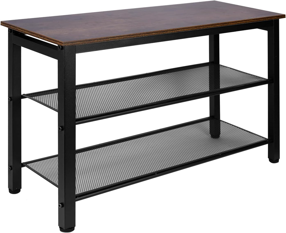 3-Tier Shoe Rack Bench, Industrial Shoe Organizer with Metal Mesh Shelves and...