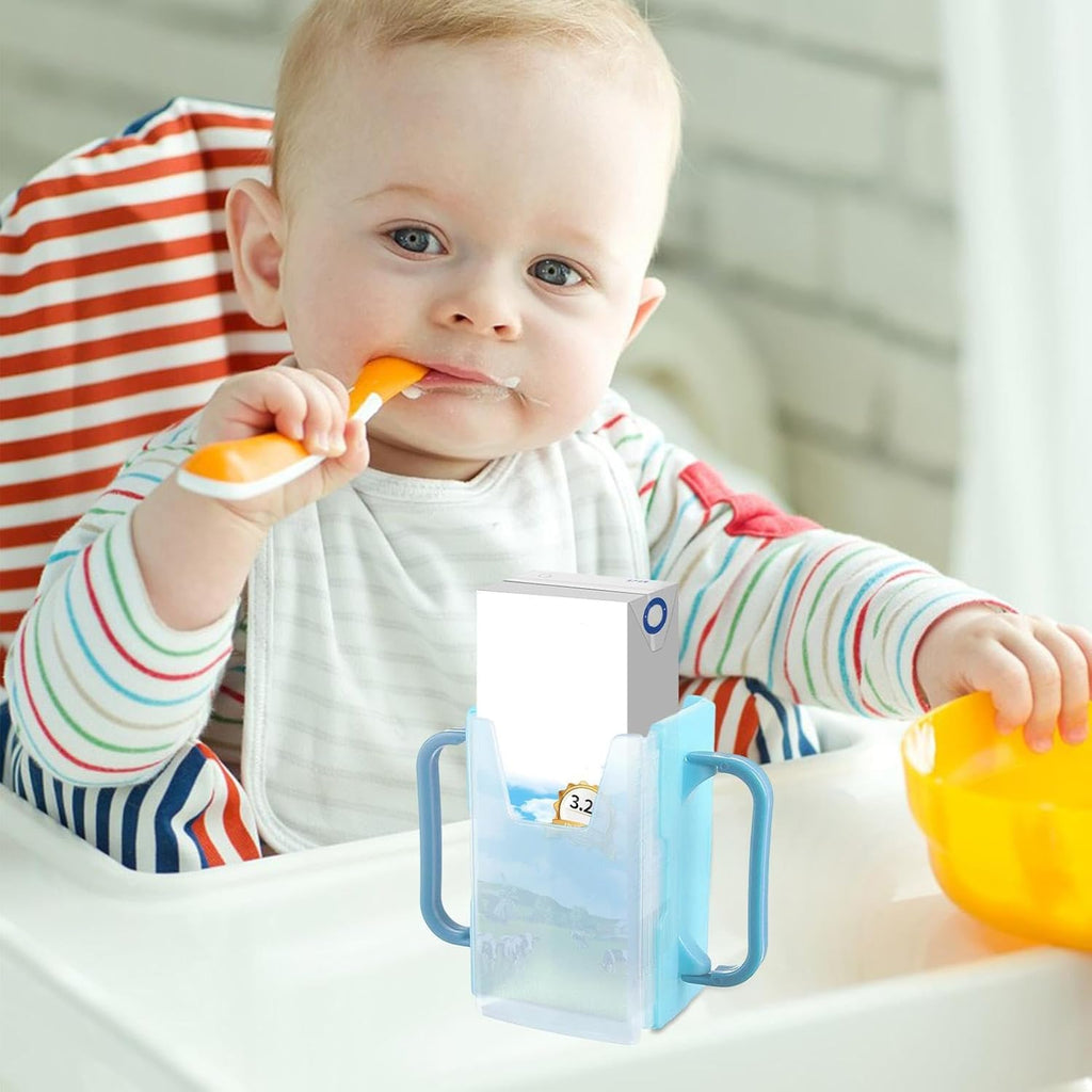 Milk Carton Holder with Handle 8x5cm Reusable Juice Box Holder No Squeeze Adjustable Food Pouch and Milk Box Rack for Kids No Spill