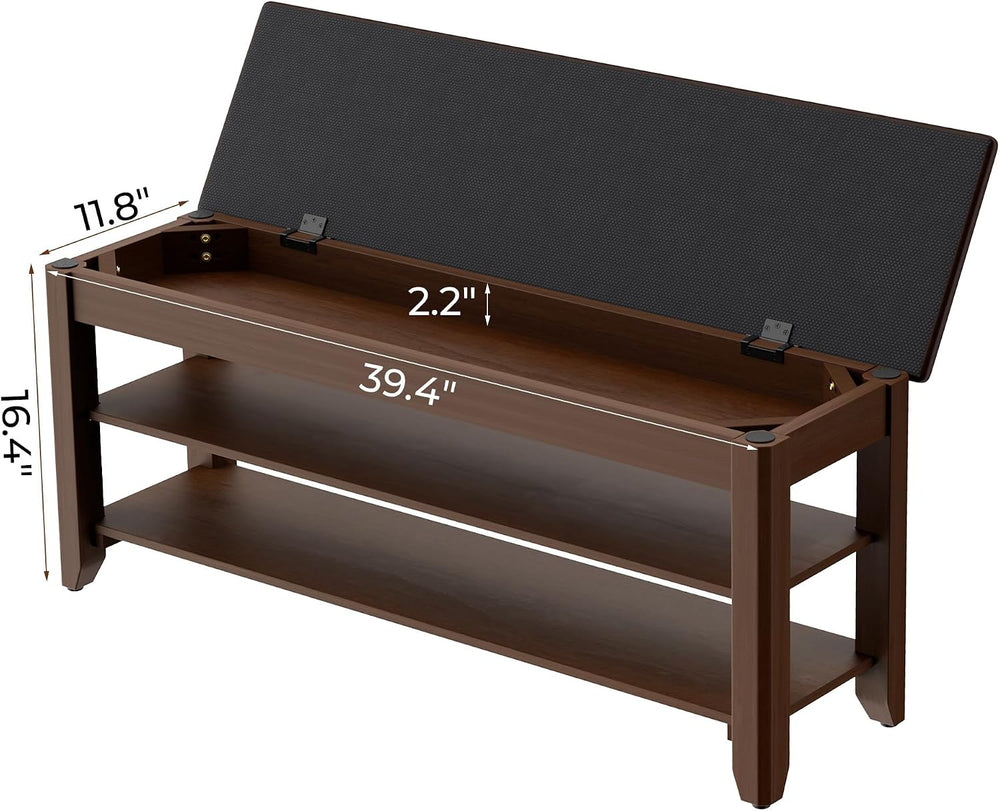 Homleke 39.4" Wide Solid Wood Shoe Rack Bench with Flip-Top Storage | 2-...