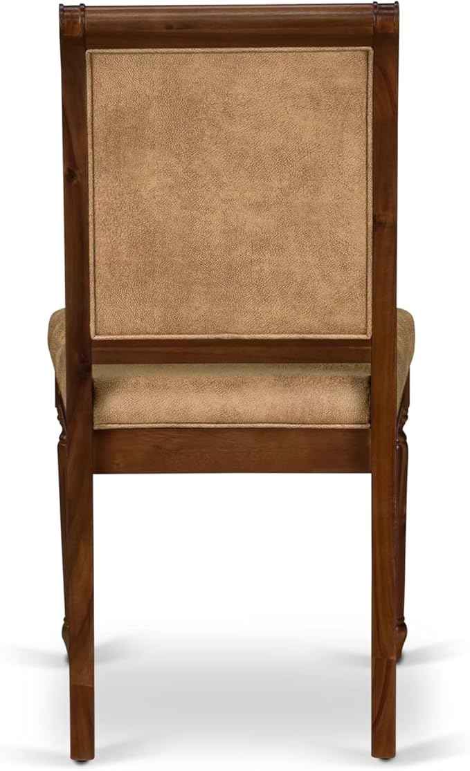 LECY9-AWA-28 9-Piece Dining Room Set Consists of a Dining Table and 8 Beige Polyester Fabric Kitchen Chairs with High Back - Antique Walnut Finish
