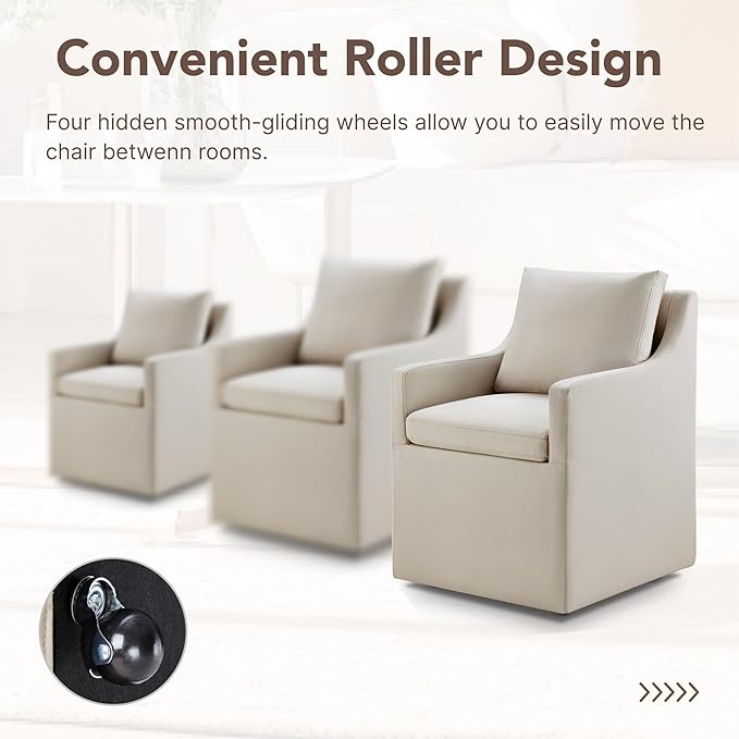 Upholstered Dining Chairs Set of 1, Modern Dining Room Chairs with Casters &a...