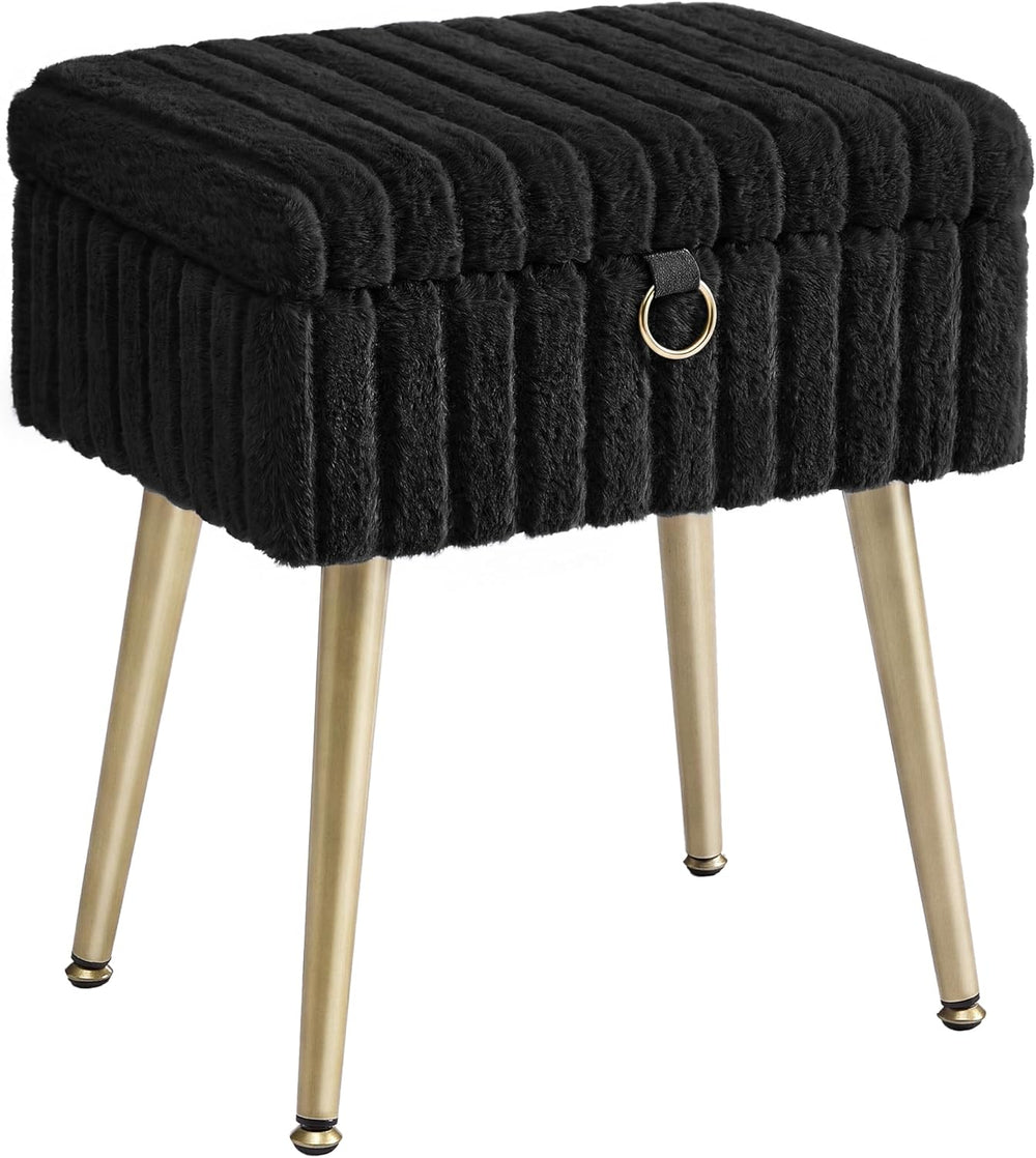 SONGMICS Vanity Stool Chair Faux Fur with Storage, Vanity Bench, Metal Legs, ...