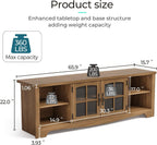 LINSY Home TV Stand for 75 Inch TV, Modern Farmhouse Entertainment Center with Storage Cabinets and Glass Doors, Tall Media Console Table for Living Room, Bedroom, Large Long Television Stand, Walnut