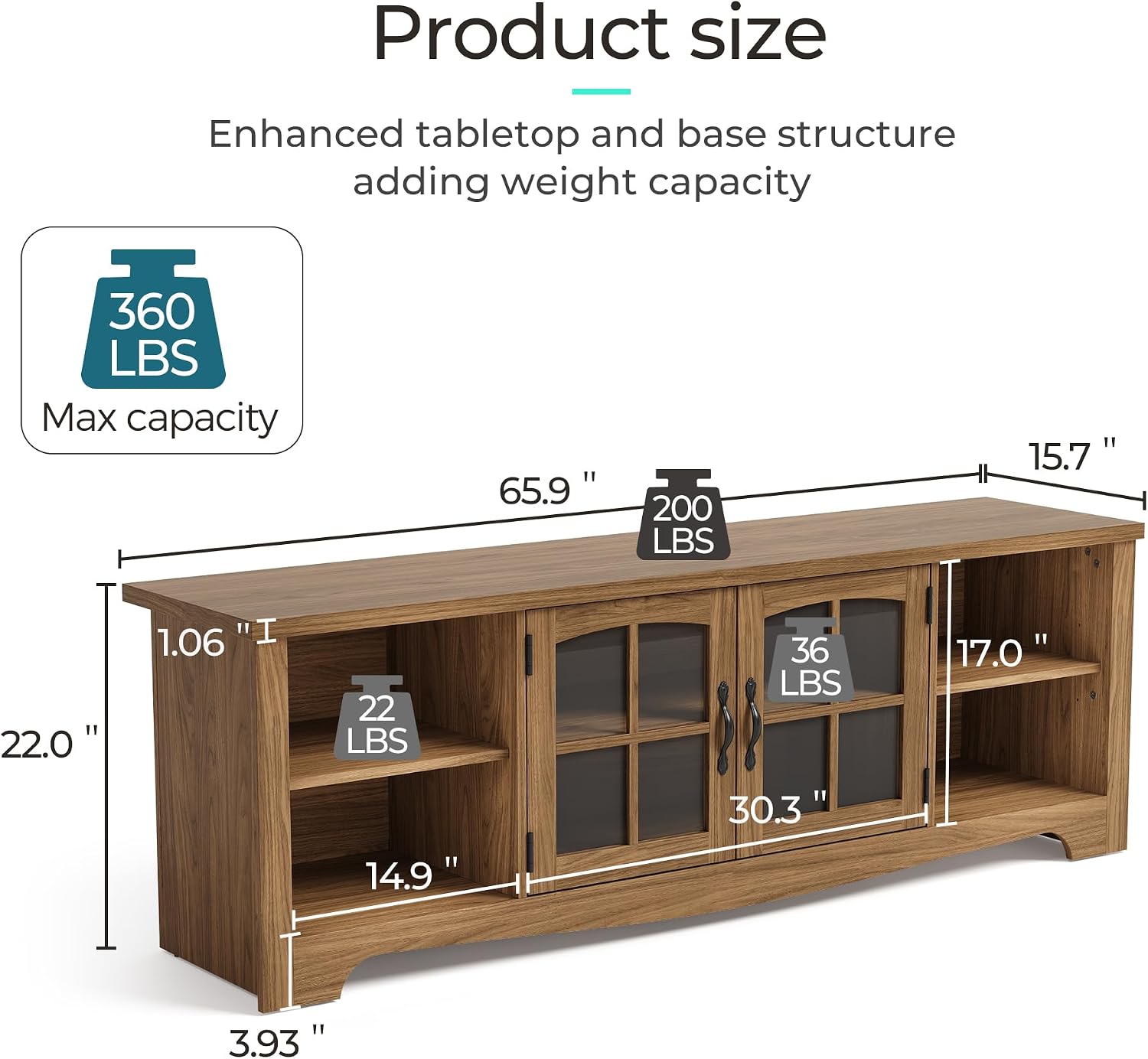 LINSY Home TV Stand for 75 Inch TV, Modern Farmhouse Entertainment Center with Storage Cabinets and Glass Doors, Tall Media Console Table for Living Room, Bedroom, Large Long Television Stand, Walnut
