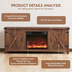 YESHOMY Fireplace TV Stand with Two Barn Doors and Storage Cabinets for Televisions up to 65+ Inch, Entertainment Center Console Table, Media Furniture for Living Room, 58 Inch, Walnut