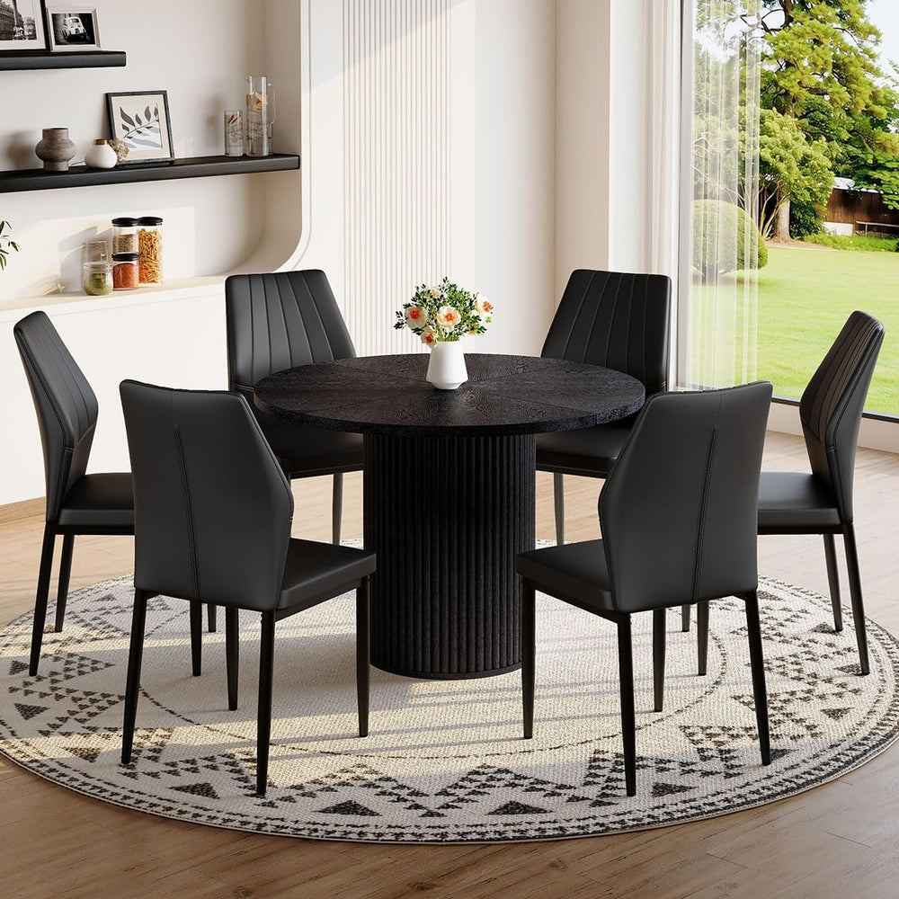 Round Dining Table Set for 6, Black Kitchen Table Set for 6 with 42''...