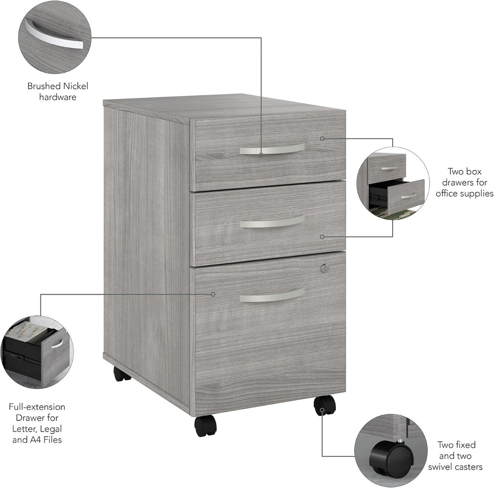 Bush Business Furniture Studio C 3 Drawer Mobile File Cabinet in Platinum Gra...