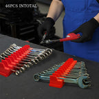 46PC Red Magnetic Wrench Organizers Set for Tool Storage - Modular Wrench Holders with Metric & SAE Labeled Slots, Extra Strength Magnet Base - Workshop & Home Toolbox Organization Gift