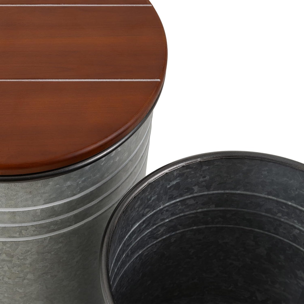 Glitzhome Nesting Tables for Living Room, Round Coffee Tables Set of 2, Metal Farmhouse Small Accent End Table with Storage and Lid for Bedroom Office Plant Stander, Grey