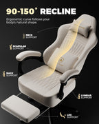 GTPLAYER Gaming Chair, Video Game Chairs with Footrest, PC Gamer Chairs for Adults - Padded High Back Ergonomic Reclining Silla Gamer, Linkage Armrest, Ace Pro, Ivory