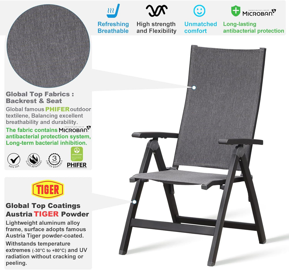 Folding Chair, Indoor & Outdoor Balcony, Patio Porch, Garden Lawn, Pool, ...
