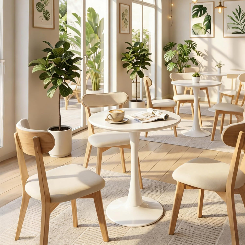 Round Dining Table, 27.6" Circle Tulip Table with Thickened Tabletop &am...