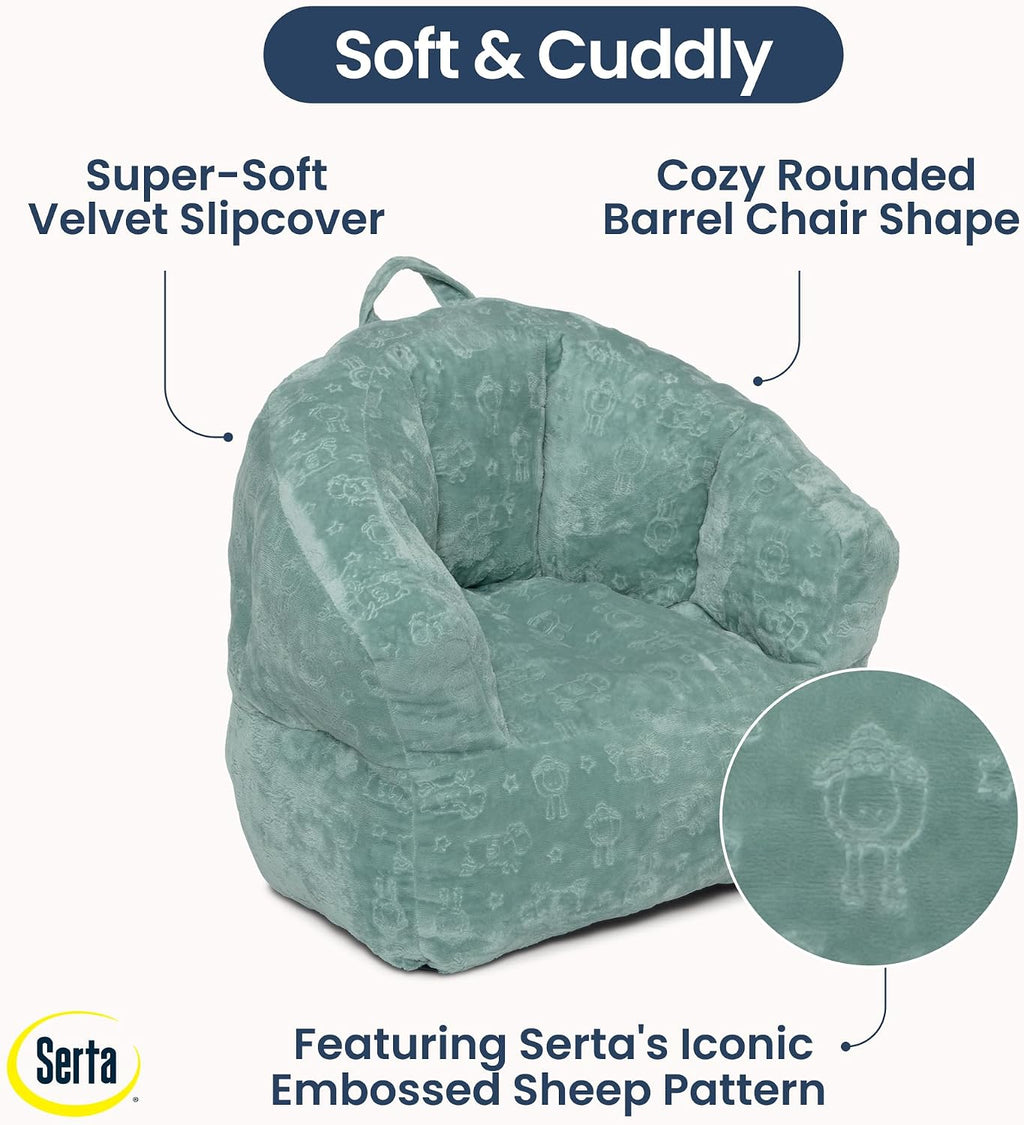 Delta Children - Serta Kids Plush Barrel Toddler Chair, Soft Foam Chair Bean Bag Chair Alternative for Boys and Girls, Cozy Seat for Reading, Watching Cartoons, Playroom Nursery Bedroom, Sage