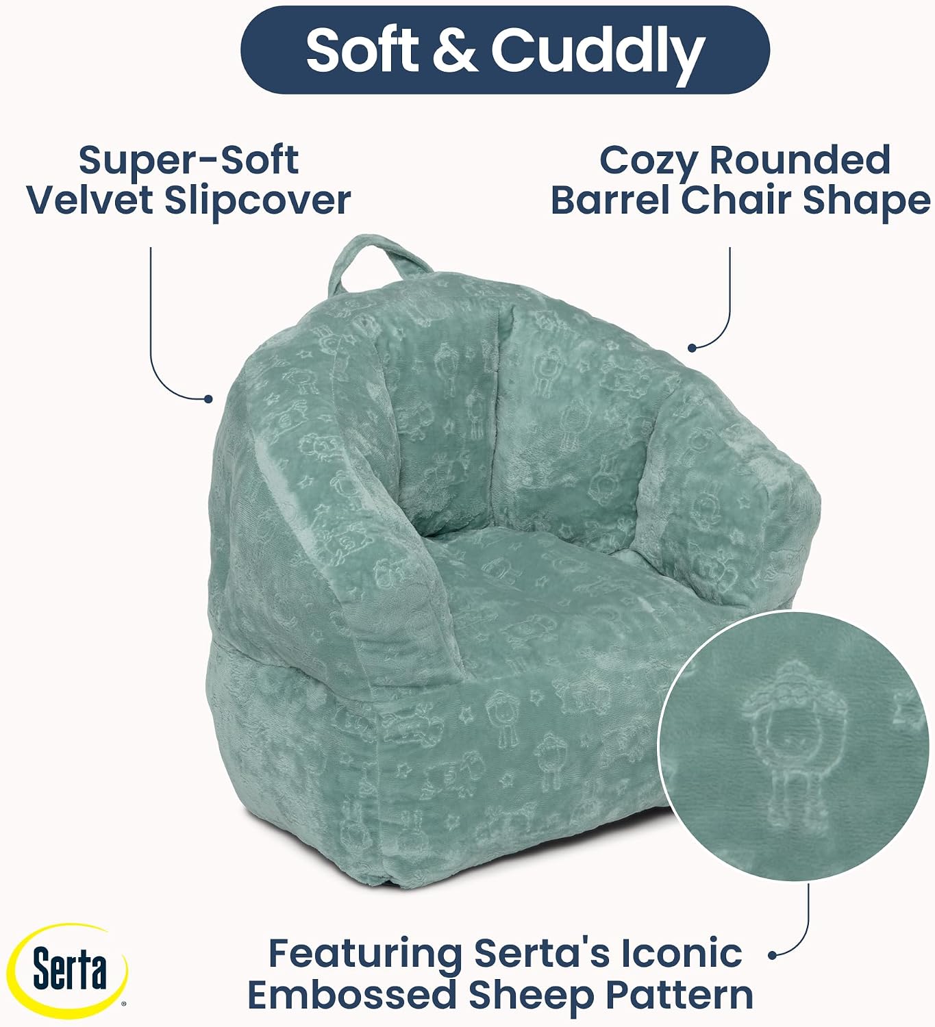 Delta Children - Serta Kids Plush Barrel Toddler Chair, Soft Foam Chair Bean Bag Chair Alternative for Boys and Girls, Cozy Seat for Reading, Watching Cartoons, Playroom Nursery Bedroom, Sage
