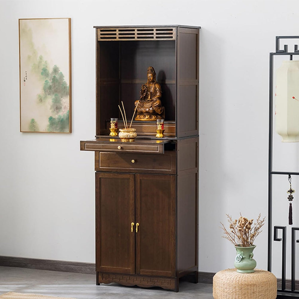 Meditation Cabinet with Drawers and Shelves, Altar Table with Large Storage S...