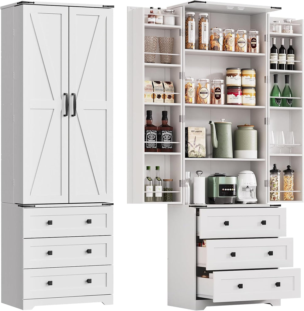72'' Tall Kitchen Pantry Cabinet, Freestanding Tall Cupboard Storage ...