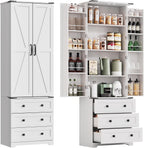 IDEALHOUSE Farmhouse Kitchen Pantry Cabinet - 72" Tall Large Wood Kitchen Storage Cabinets with Adjustable Shelves & 2 Barn Doors & 3 Drawer, Versatile Storage for Dining Room, Bathroom, Living Room