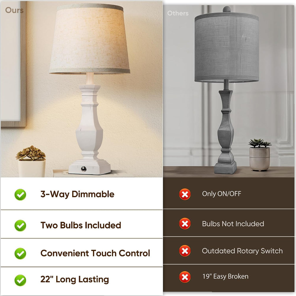 ROTTOGOON Dimmable Table Lamps Set of 2, Rustic Farmhouse Table Lamps for Liv...