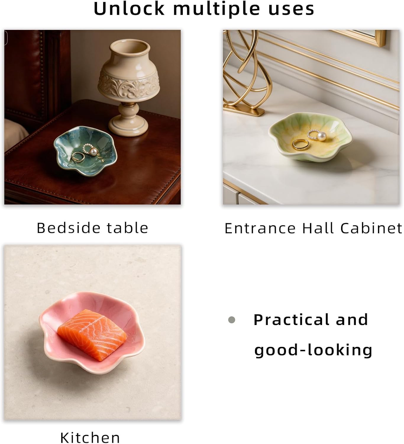 Ceramic Lotus Leaf Trinket Dish, Ring Holder for Jewelry | Keeps earrings, necklaces, keys, and keepsakes handy on vanities or nightstands, a sweet gift for moms, sisters, and friends