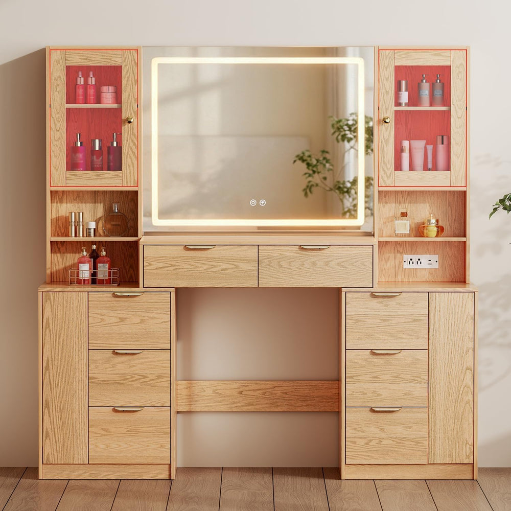 Chrangmay 55.4" Big Modern Vanity Desk with Mirror and Lights,Makeup Van...